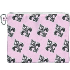 French France Fleur De Lys Metal Pattern Black And White Antique Vintage Pink And Black Rocker Canvas Cosmetic Bag (xxxl) by Quebec