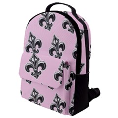 French France Fleur De Lys Metal Pattern Black And White Antique Vintage Pink And Black Rocker Flap Pocket Backpack (small) by Quebec