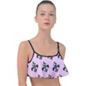 French France Fleur De Lys Metal Pattern black and white antique vintage pink and black rocker Frill Bikini Top View1