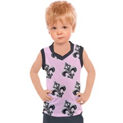 French France Fleur De Lys Metal Pattern Black And White Antique Vintage Pink And Black Rocker Kids  Mesh Tank Top