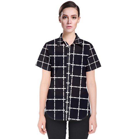 Pattern Carreaux Blanc/noir Women s Short Sleeve Shirt by kcreatif