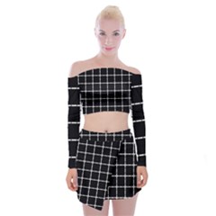 Pattern Carreaux Blanc/noir Off Shoulder Top With Mini Skirt Set by kcreatif