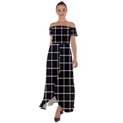 Pattern Carreaux Blanc/noir Off Shoulder Open Front Chiffon Dress