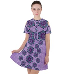 A Gift With Flowers Stars And Bubble Wrap Short Sleeve Shoulder Cut Out Dress  by pepitasart