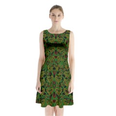 Love The Hearts On Green Sleeveless Waist Tie Chiffon Dress