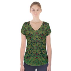 Love The Hearts On Green Short Sleeve Front Detail Top by pepitasart