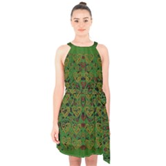 Love The Hearts On Green Halter Collar Waist Tie Chiffon Dress by pepitasart