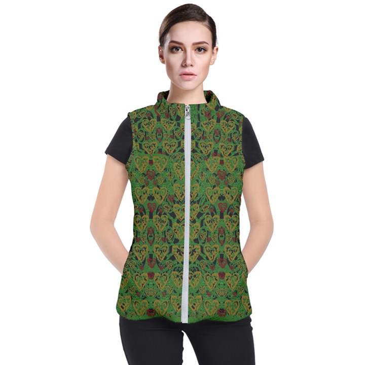 Love The Hearts On Green Women s Puffer Vest