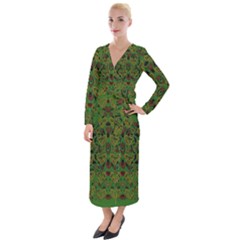 Love The Hearts On Green Velvet Maxi Wrap Dress