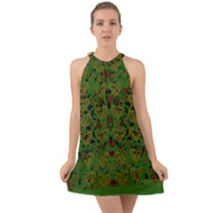 Love The Hearts On Green Halter Tie Back Chiffon Dress by pepitasart