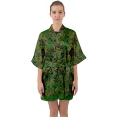 Love The Hearts On Green Half Sleeve Satin Kimono  by pepitasart