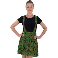 Love The Hearts On Green Velvet Suspender Skater Skirt