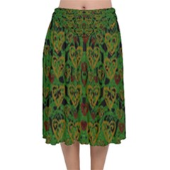 Love The Hearts On Green Velvet Flared Midi Skirt