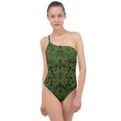 Love The Hearts On Green Classic One Shoulder Swimsuit by pepitasart