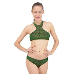 Love The Hearts On Green High Neck Bikini Set by pepitasart