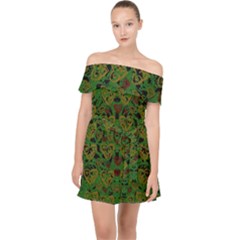 Love The Hearts On Green Off Shoulder Chiffon Dress by pepitasart