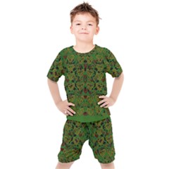 Love The Hearts On Green Kids  Tee And Shorts Set by pepitasart