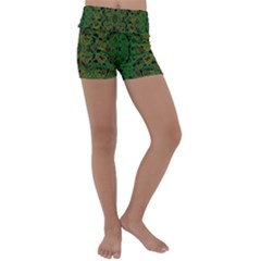 Love The Hearts On Green Kids  Lightweight Velour Yoga Shorts by pepitasart