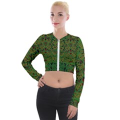 Love The Hearts On Green Long Sleeve Cropped Velvet Jacket by pepitasart