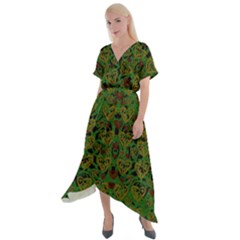 Love The Hearts On Green Cross Front Sharkbite Hem Maxi Dress