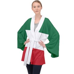 Flag Patriote Quebec Patriot Red Green White Modern French Canadian Separatism Black Background Long Sleeve Velvet Kimono  by Quebec