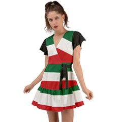 Flag Patriote Quebec Patriot Red Green White Modern French Canadian Separatism Black Background Flutter Sleeve Wrap Dress