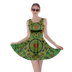 Love The Hearts  Mandala On Green Skater Dress by pepitasart