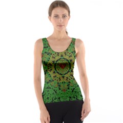 Love The Hearts  Mandala On Green Tank Top