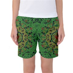 Love The Hearts  Mandala On Green Women s Basketball Shorts by pepitasart