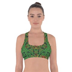 Love The Hearts  Mandala On Green Cross Back Sports Bra by pepitasart