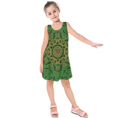 Love The Hearts  Mandala On Green Kids  Sleeveless Dress