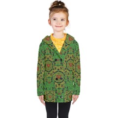 Love The Hearts  Mandala On Green Kids  Double Breasted Button Coat by pepitasart