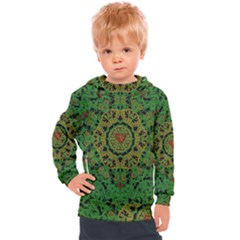 Love The Hearts  Mandala On Green Kids  Hooded Pullover by pepitasart