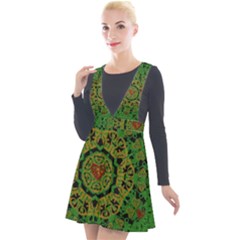 Love The Hearts  Mandala On Green Plunge Pinafore Velour Dress by pepitasart