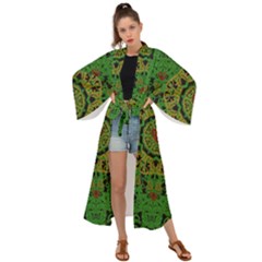 Love The Hearts  Mandala On Green Maxi Kimono