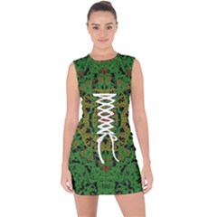 Love The Hearts  Mandala On Green Lace Up Front Bodycon Dress