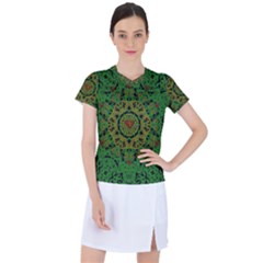 Love The Hearts  Mandala On Green Women s Mesh Sports Top