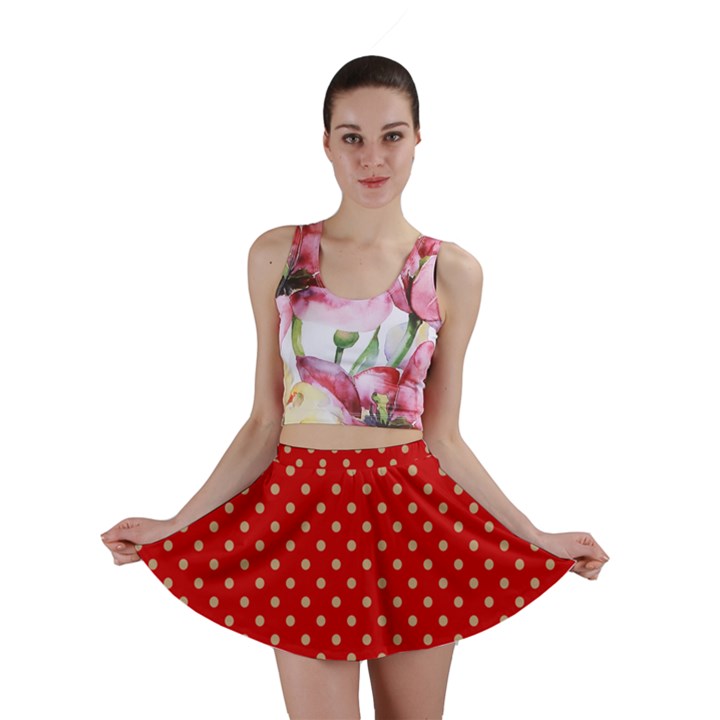 Pois Doré / Rouge Mini Skirt