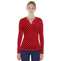 Pois Doré / Rouge V-neck Long Sleeve Top by kcreatif