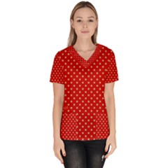 Pois Doré / Rouge Women s V-neck Scrub Top by kcreatif