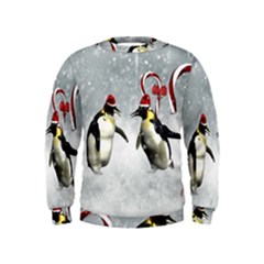 Funny Penguin In A Winter Landscape Kids  Sweatshirt by FantasyWorld7