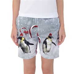 Funny Penguin In A Winter Landscape Women s Basketball Shorts