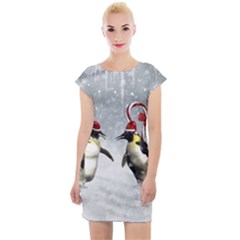 Funny Penguin In A Winter Landscape Cap Sleeve Bodycon Dress