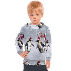 Funny Penguin In A Winter Landscape Kids  Hooded Pullover by FantasyWorld7