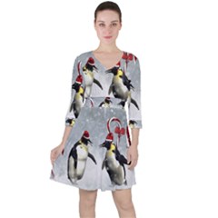 Funny Penguin In A Winter Landscape Ruffle Dress by FantasyWorld7