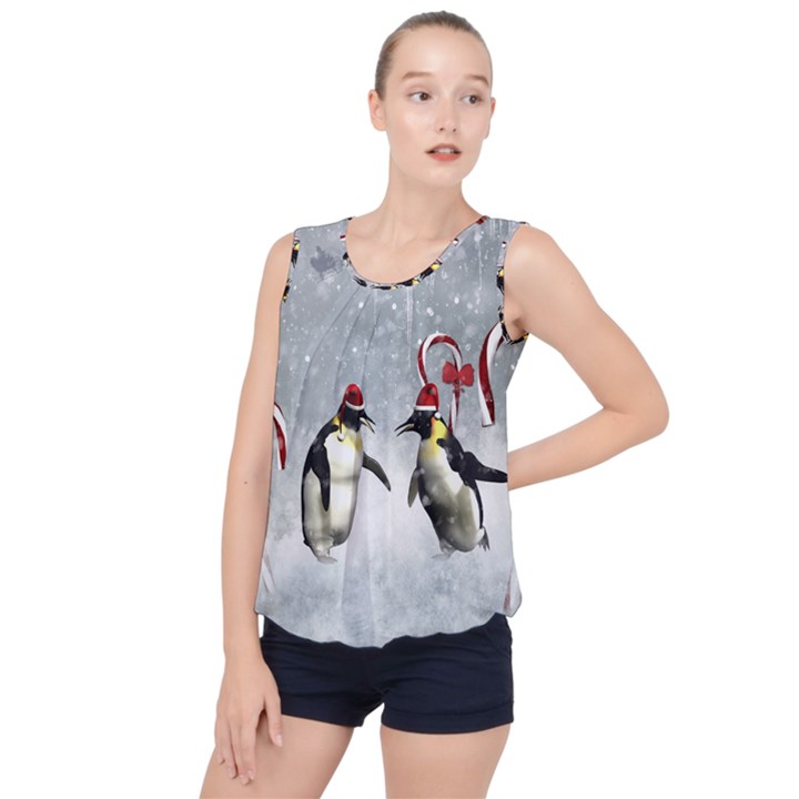 Funny Penguin In A Winter Landscape Bubble Hem Chiffon Tank Top