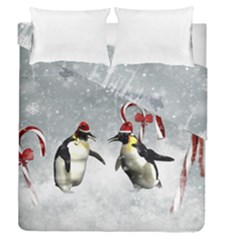 Funny Penguin In A Winter Landscape Duvet Cover Double Side (queen Size) by FantasyWorld7