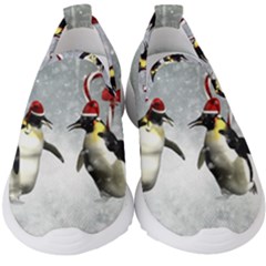 Funny Penguin In A Winter Landscape Kids  Slip On Sneakers by FantasyWorld7