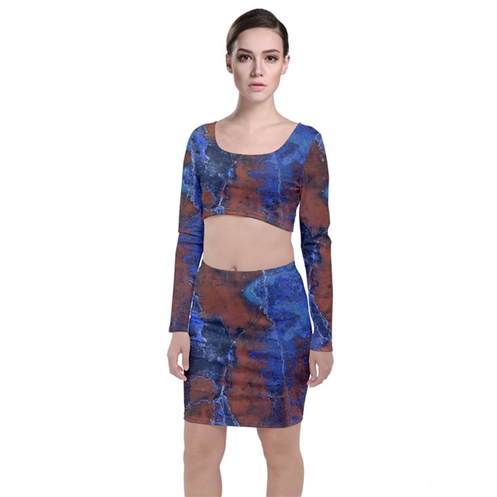 Grunge Colorful Abstract Texture Print Top and Skirt Sets