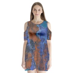 Grunge Colorful Abstract Texture Print Shoulder Cutout Velvet One Piece